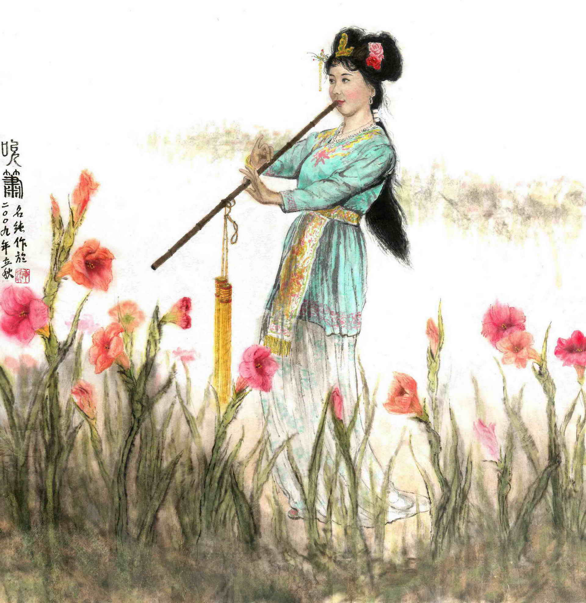 [原创]水墨艺术《<em>美女吹箫</em>》 (组图)_涡水汤汤_