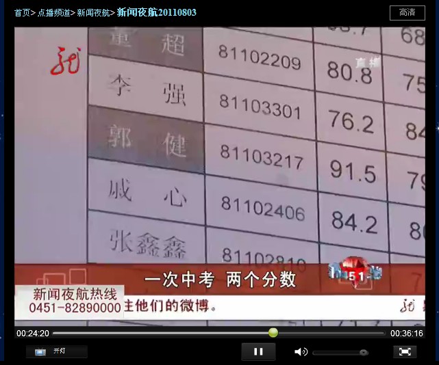 肇源中考成绩出错上《新闻夜航》了!丢人!_天
