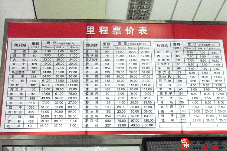 [原创]白城市客运站发车时刻表及票价有变,春运