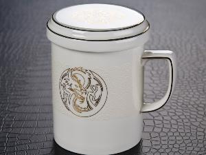 简爱家居 茶杯 陶瓷 带盖盛世乾龙盖杯(带茶隔)办公杯