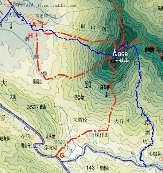 深圳七娘山登山路线图